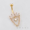 MARQUISE FAN CRESCENT CASCADE CZ WITH ROPE CHAIN BELLY BUTTON NAVEL RING 316L SURGICAL STEEL